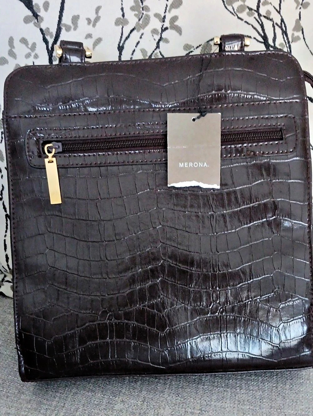 Merona Crocodile Embossed Shoulder Bag in Brown NWT